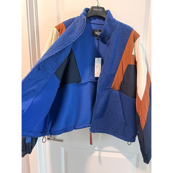 UGG Women's Kieren Uggfluff Nylon Colorblock  Blue Jacket Coat Bomber X-Large - Picture 12 of 14